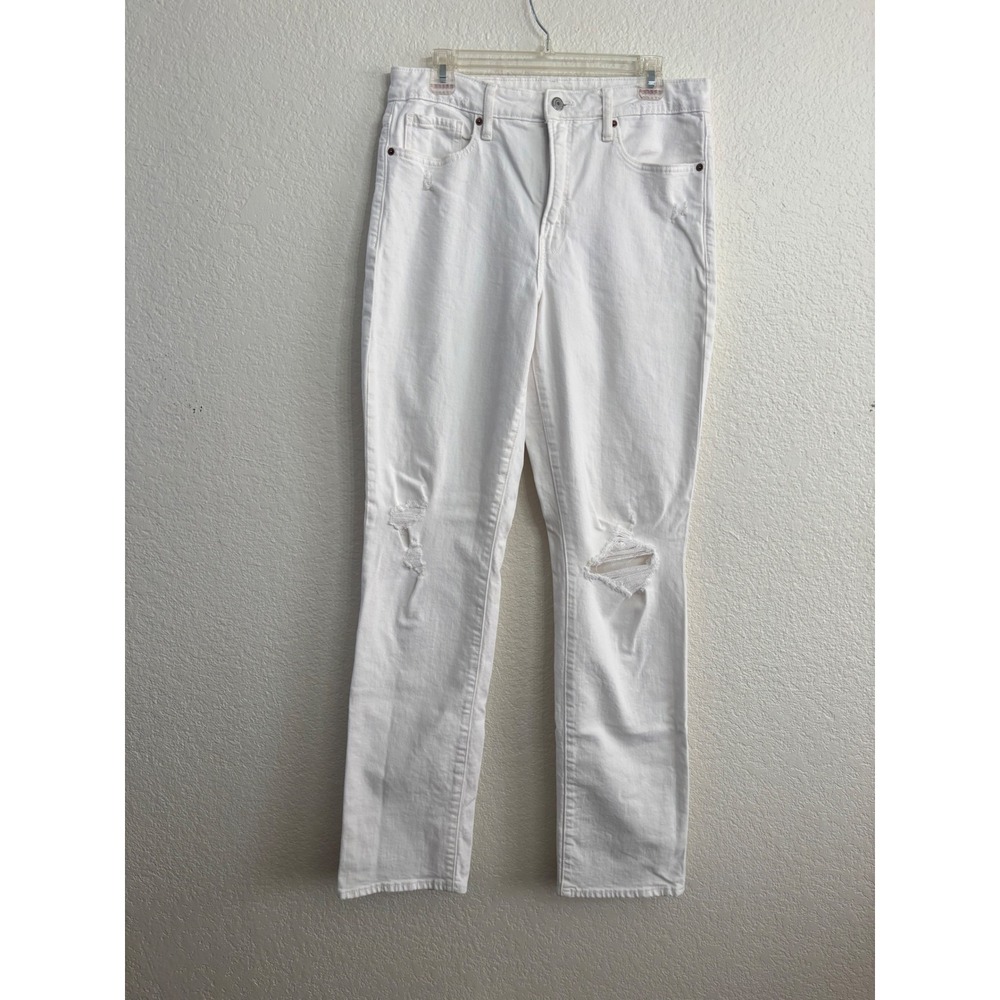 Old Navy O.G. Straight Jeans 12 Tall White High Rise Distressed Denim